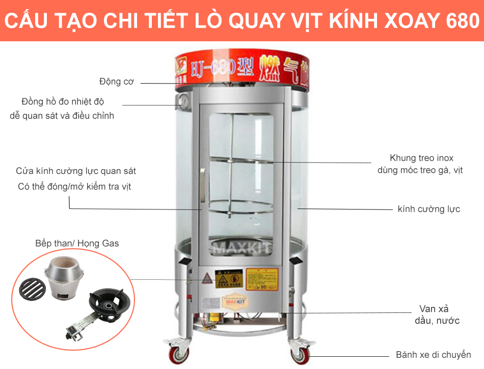 Lò quay vịt 680 kính xoay được ưa chuộng hiện nay