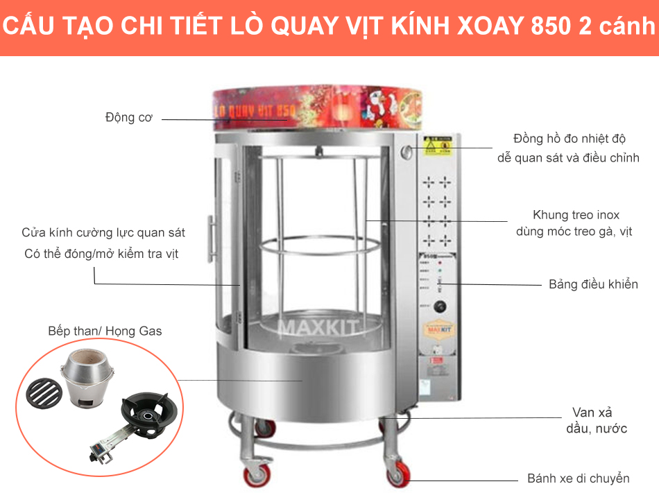 Lò quay vịt 850 (2 cánh) 12 Thiết kế thân thiện, dễ sử dụng