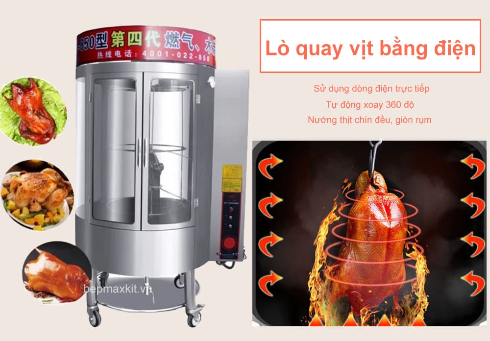 Lò nướng vịt bằng điện có thể tự động xoay 360 độ cho thịt chín đều