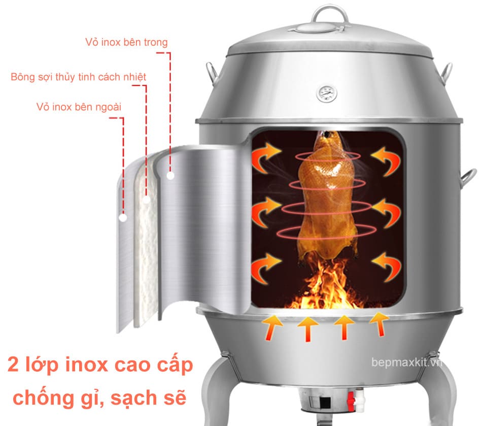 Lò quay vịt chân cong 80/90 sử dụng chất liệu inox có độ bền cao