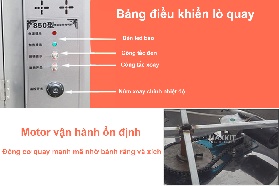 Lò quay vịt 850 (2 cánh) 13 Hệ thống điều khiển thân thiện, dễ sử dụng