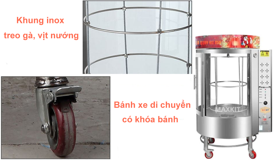 Lò quay vịt 850 (2 cánh) 14 Khung treo vịt inox có thể treo được nhiều thực phẩm nướng khác nhau