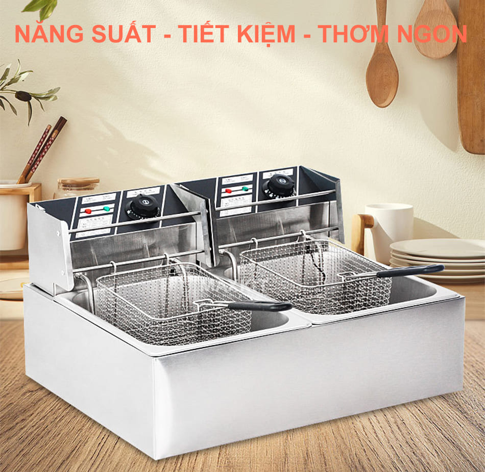 Bếp chiên nhúng điện đôi 12L Sunny Y12A 15 Phù hợp với các nhà hàng, quán ăn chuyên món chiên