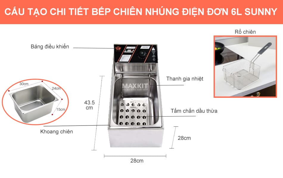 Bếp chiên nhúng điện đơn 6L Sunny Y06L 12 Bếp chiên nhúng điện đơn 6L Sunny Y06L với kích thước nhỏ gọn