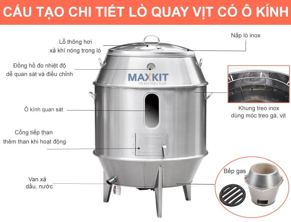 Lò quay vịt bằng Than có ô kính 100 10 Lò quay vịt bằng Than có ô kính 100 hiện đại, thân thiện người dùng