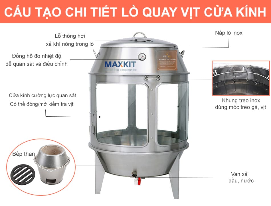 Lò quay vịt bằng Than cửa kính 90 12 Lò quay vịt bằng Than cửa kính 90 hàng chính hãng chất lượng cao