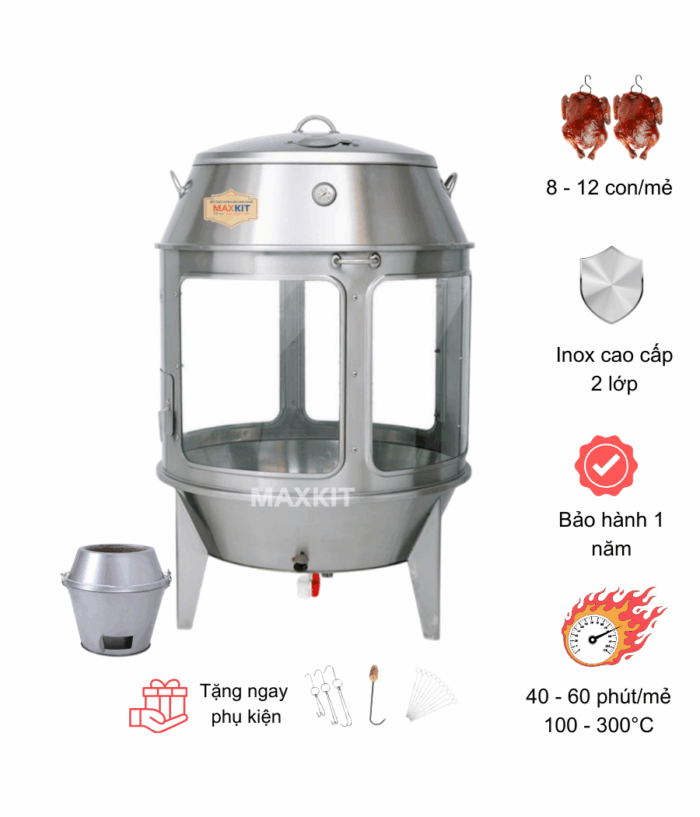 Lò quay vịt bằng Than cửa kính 80