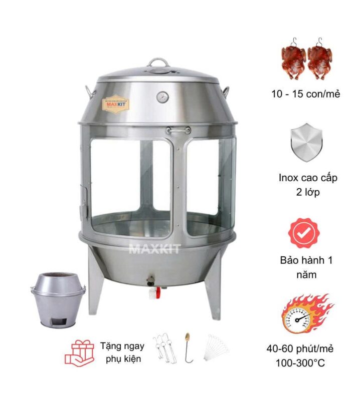 Lò quay vịt bằng Than cửa kính 90