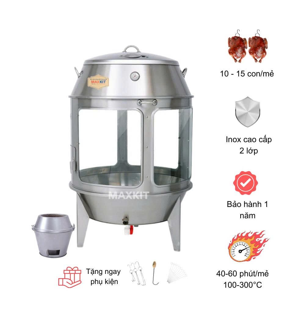 Lò quay vịt bằng Than cửa kính 90 1 Lo quay vit kinh bang Than 90 5