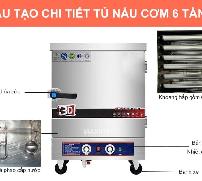 Tủ nấu cơm 6 khay dùng gas 7 Tu nau com 6 khay dung gas 6