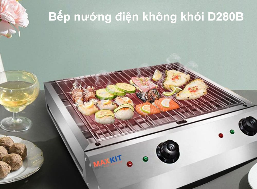 Bếp nướng điện không khói D280B có thể nướng được nhiều loại thực phẩm cùng lúc
