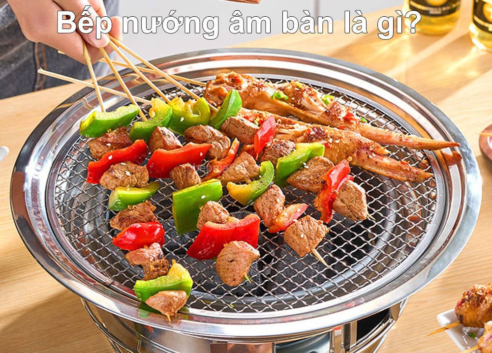 Bếp nướng không khói hút âm này được lắp đặt lò và hệ thống hút khói dưới mặt bàn