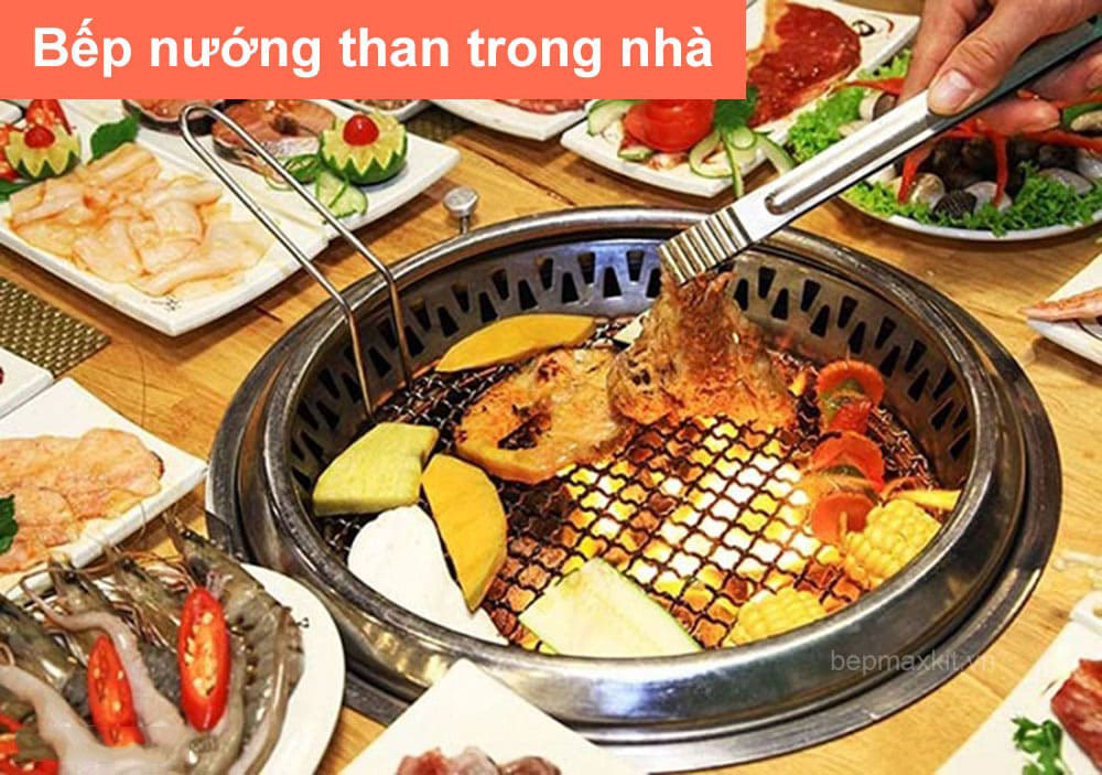 Bếp nướng than hoa không khói trong nhà với hệ thống hút khói hiện đại